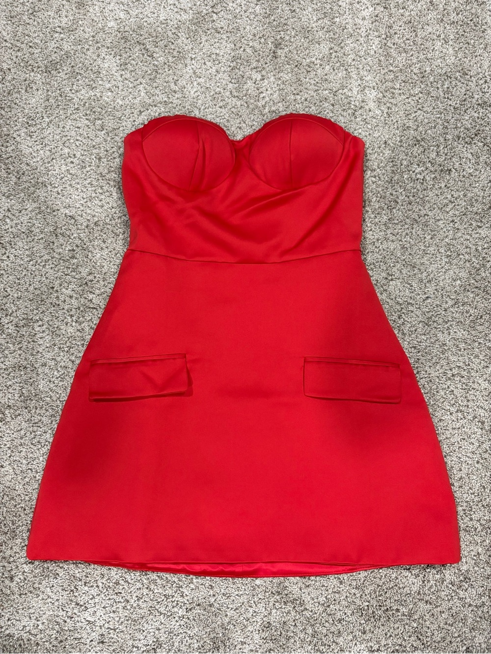 Fashion Nova Red Strapless Mini Dress with Flap Pockets